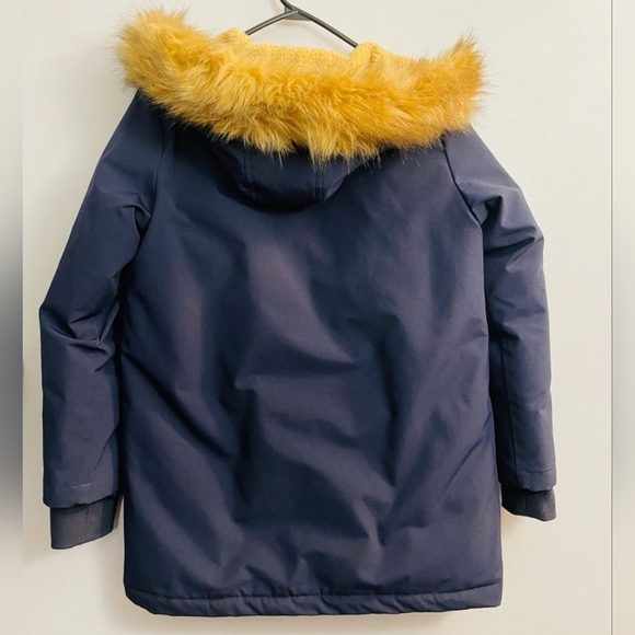 UNIQLO Boys Coat Navy Warm Jacket Waterproof 110cm 3-4 Removable Fur Hood - Picture 2 of 4